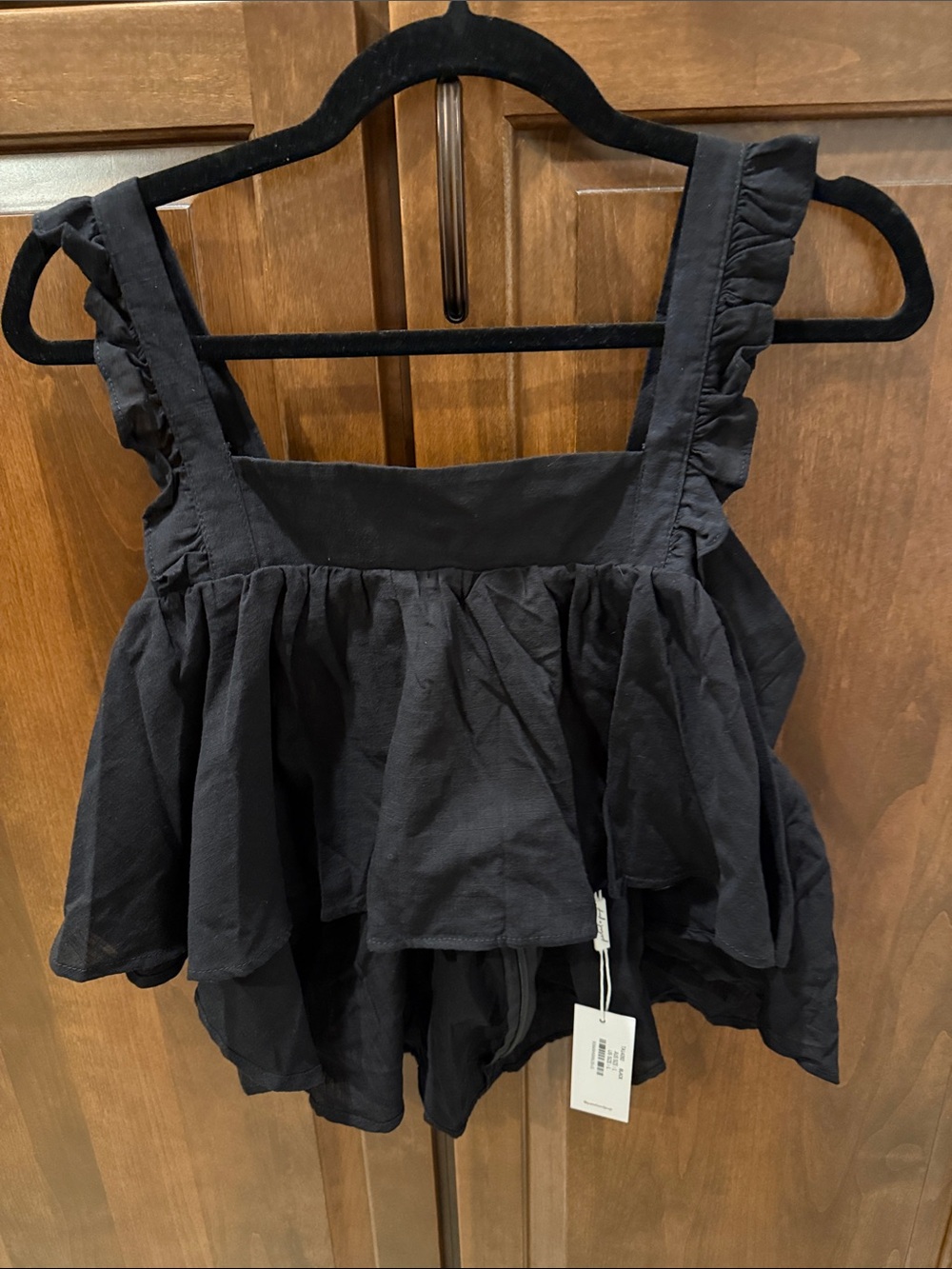 Petal & Pup Black Ruffle Tiered Square-Neck Tank - NWT